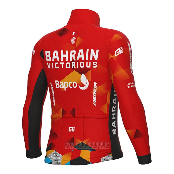 2022 Fahrradbekleidung Bahrain Victorious Rot Trikot Langarm und Tragerhose - zum Schließen ins Bild klicken